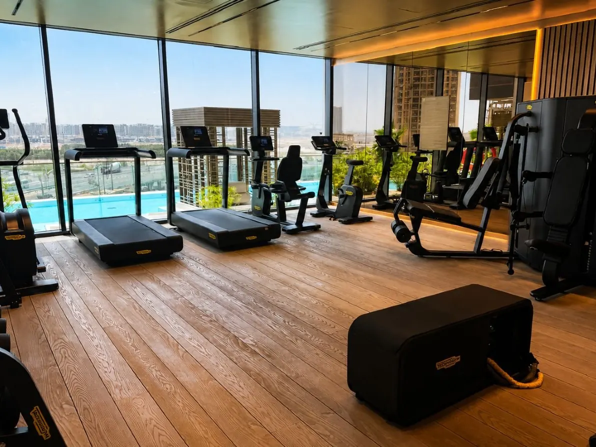 Regalia family gym overlooking the pool
